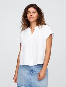 Relaxed Gauze Splitneck Top