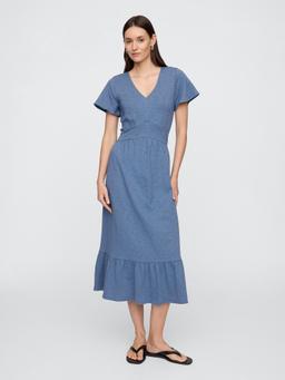 Flutter Sleeve V-Neck Midi Dress