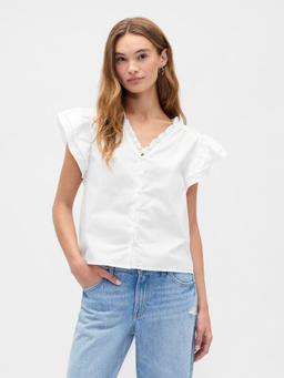 Relaxed Poplin Flutter Sleeve Top