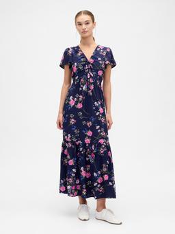 Ruched V-Neck Maxi Dress