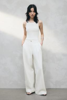 Wide-Leg Twill Pants