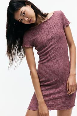 Crinkled Dress with Overlocked Trim