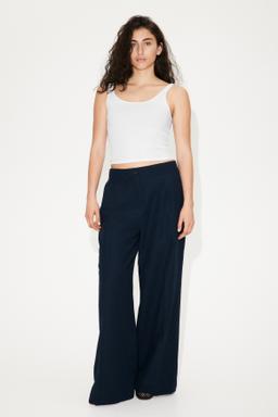 Wide-Leg Linen-Blend Pants