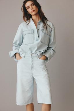 High-Waist Knee-Length Denim Shorts