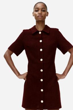 Button-Front Bouclé Dress