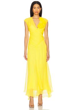 Floral V-neck Draped Chiffon Dress