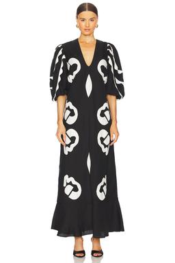 Appliqu V-Neck Midi Dress