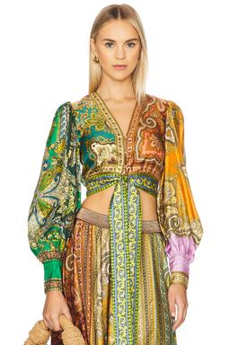 Clemenza Spliced Crop Silk Blouse