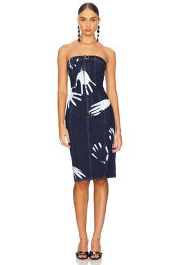 Handprint Strapless Midi Dress