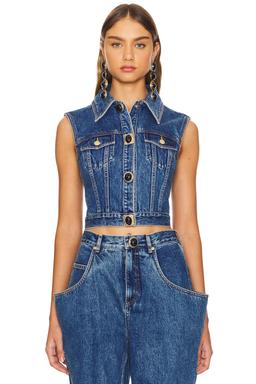 Gemstone Button Denim Gilet