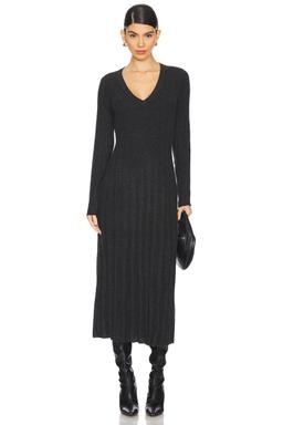 V Neck Ribbed Cashmere Dress
