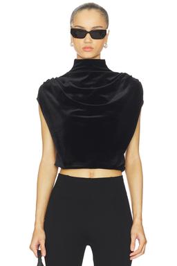 Velvet Draped Mockneck Crop Top