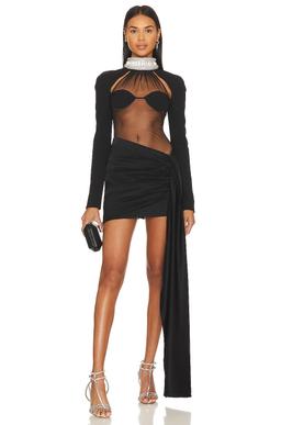 x REVOLVE Sheer Crystal Halter Mini Dress