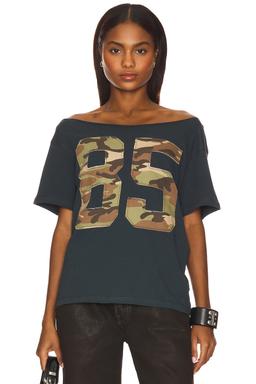 85 Camo Applique Off The Shoulder Tee