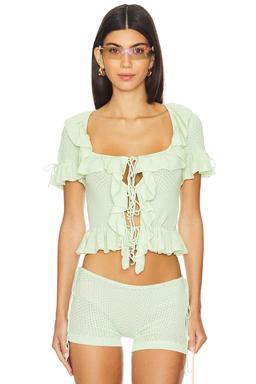 Crochet Ruffle Knit Tie Top