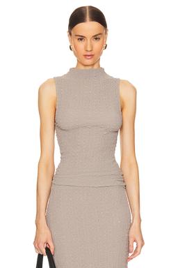 Puckered Sleeveless High Neck