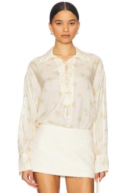 x REVOLVE Printed Viscose Habotai Tie String Shirt