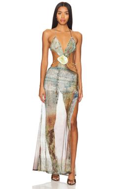Vida Backless Maxi Dress With Shell Trim