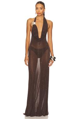 Knitted Trim Plunge Dress