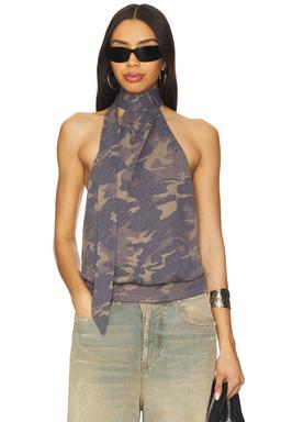Draped Top With Scarf Detail in Grey