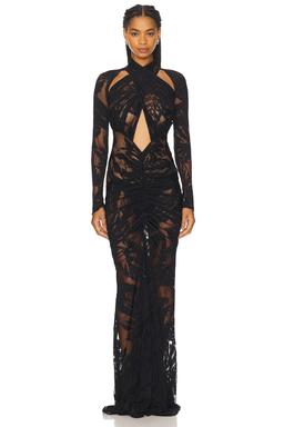 Burnout Jersey Halter Ruched Gown