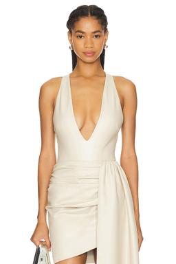 Faux Leather Plunge Neck Bodysuit