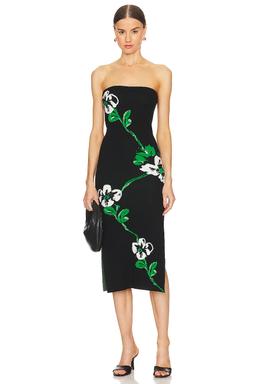 Floral Jacquard Strapless Midi Dress