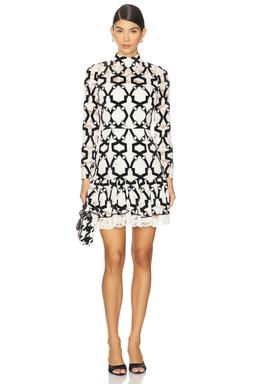 Willa Velvet Flock Lace Mock Neck Dress