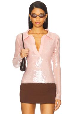 Knit Collar Sequin Polo Top
