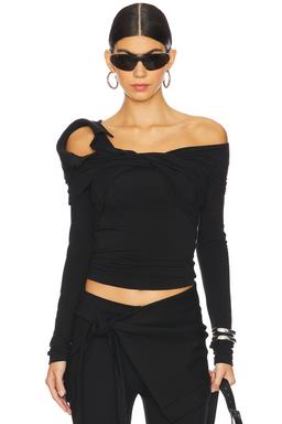 Wrapped Collar Long Sleeve T-shirt