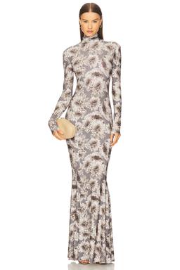 Long Sleeve Turtleneck Fishtail Gown