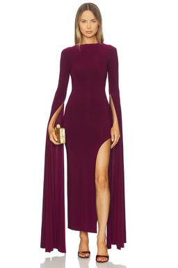 Open Back Ribbon Sleeve Wide Slit Gown