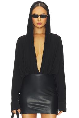 Hooded Super Oversized Boyfriend Shirt Bodysuit