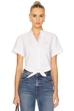 Cotton Oxford Tie-front Cropped Shirt