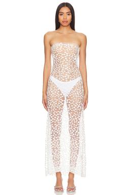 Sheer Floral Embroidered Strapless Dress