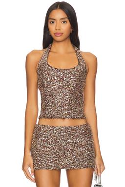 Juli Fitted Sequined Halterneck Top