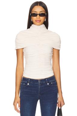 Mock Neck Overlay Gathered Top