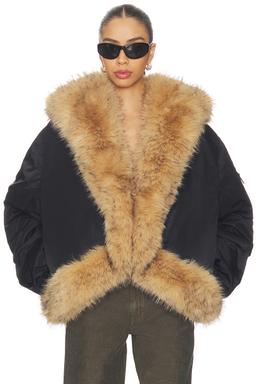 Faux Fur Collar Bomber Jacket