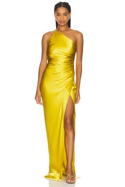 Asymmetrical Gathered Wrap Gown