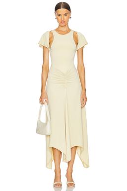 Ruched Asymmetric Midi Dress