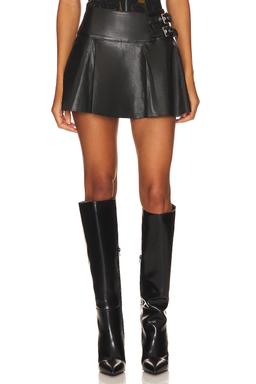 Faux Leather Buckle Mini Skort