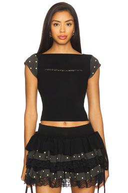 Boat Neck Polka Black Top