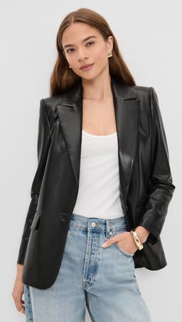 Denny Vegan Leather Notch Collar Blazer