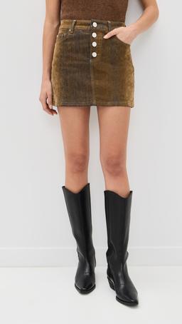 Corrie Flock Denim Mini Skirt