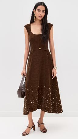 Kenny Faux Suede Studded Midi Dress