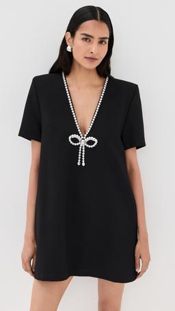 Crystal Bow V-Neck T-Shirt Dress