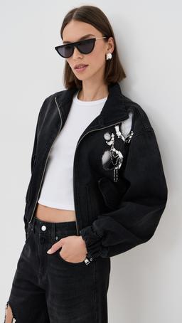Crystal Chain Cutout Bomber Jacket