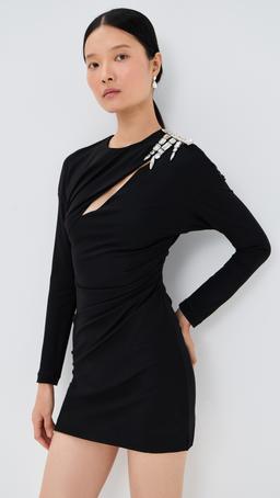 Crystal Cluster Draped Long Sleeve Mini Dress