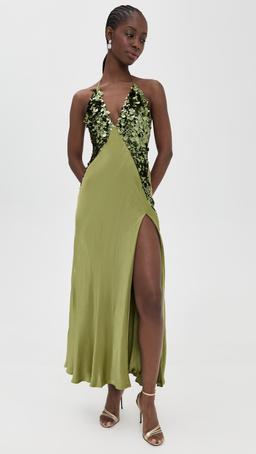 Yve Sequin Satin Halter Dress