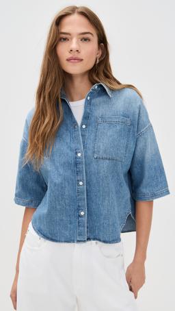 Frances Cropped Cape Button Up Shirt
